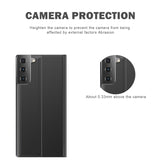 For-Samsung-Galaxy-S21-FE-Plain-Texture-Cloth-Attraction-Flip-Holder-Leather-Phone-Case(Silver)