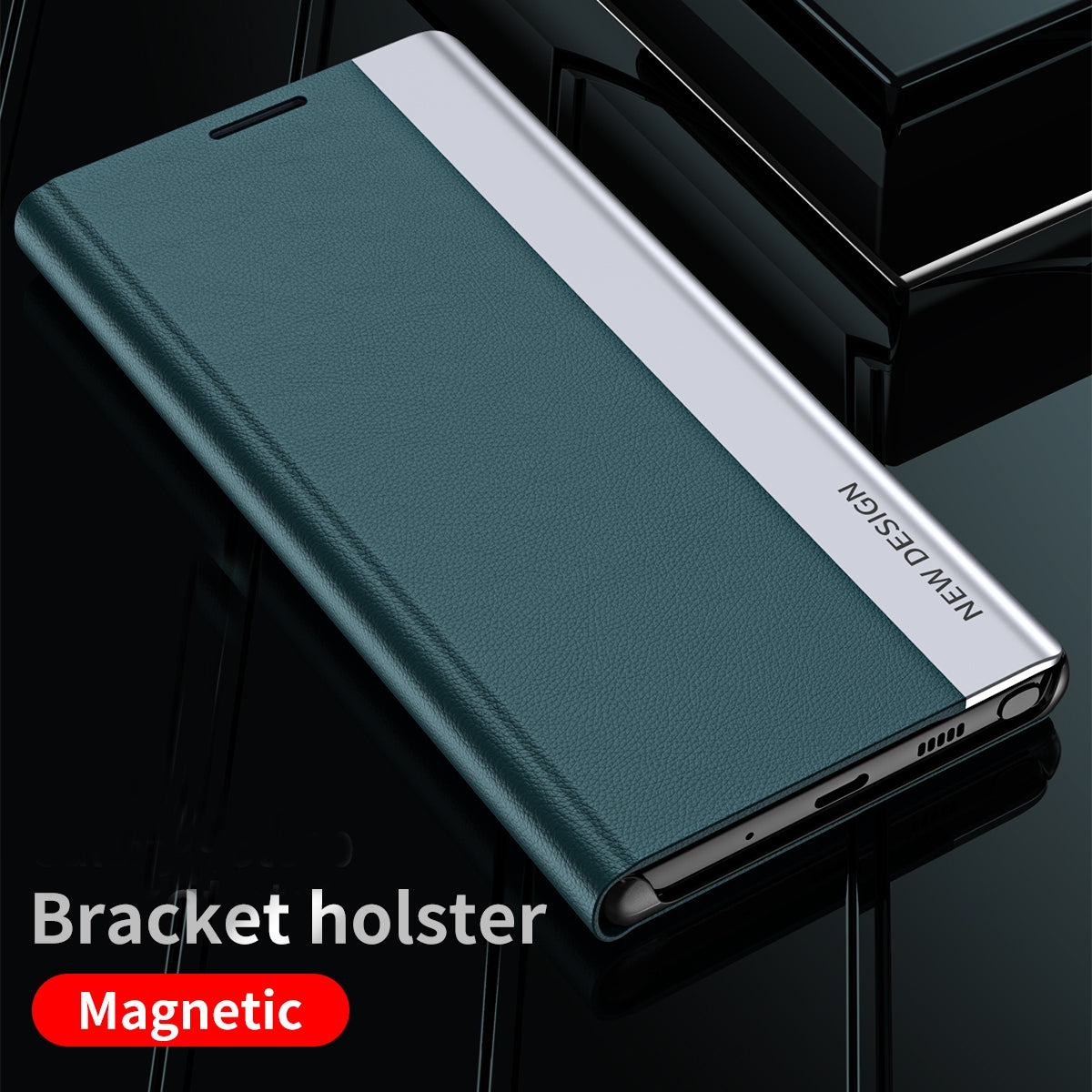 For-Samsung-Galaxy-S21-Ultra-5G-Side-Electroplated-Magnetic-Ultra-Thin-Horizontal-Flip-Leather-Case-with-Holder(Black)