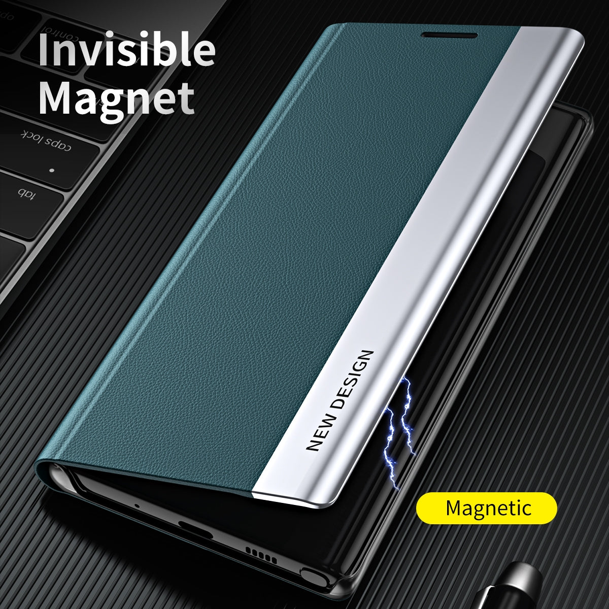 For-Samsung-Galaxy-Note20-Side-Electroplated-Magnetic-Ultra-Thin-Horizontal-Flip-Leather-Case-with-Holder(Black)