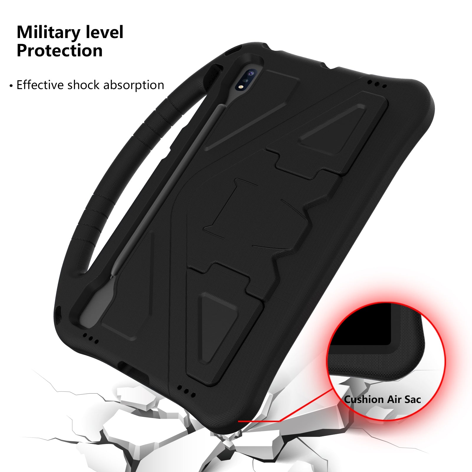 For-Samsung-Galaxy-Tab-S8+-/-Tab-S8-Plus-/-Tab-S7-FE-/-Tab-S7+-T970/T975/T976-EVA-Flat-Anti-Falling-Protective-Case-Shell-with-Holder(Black)