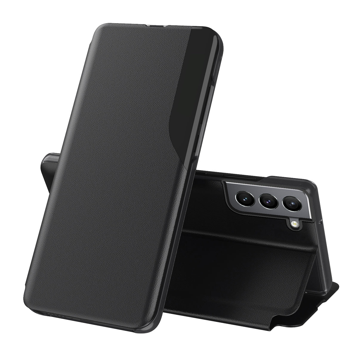 For-Samsung-Galaxy-S22-5G-Attraction-Flip-Holder-Leather-Phone-Case(Black)