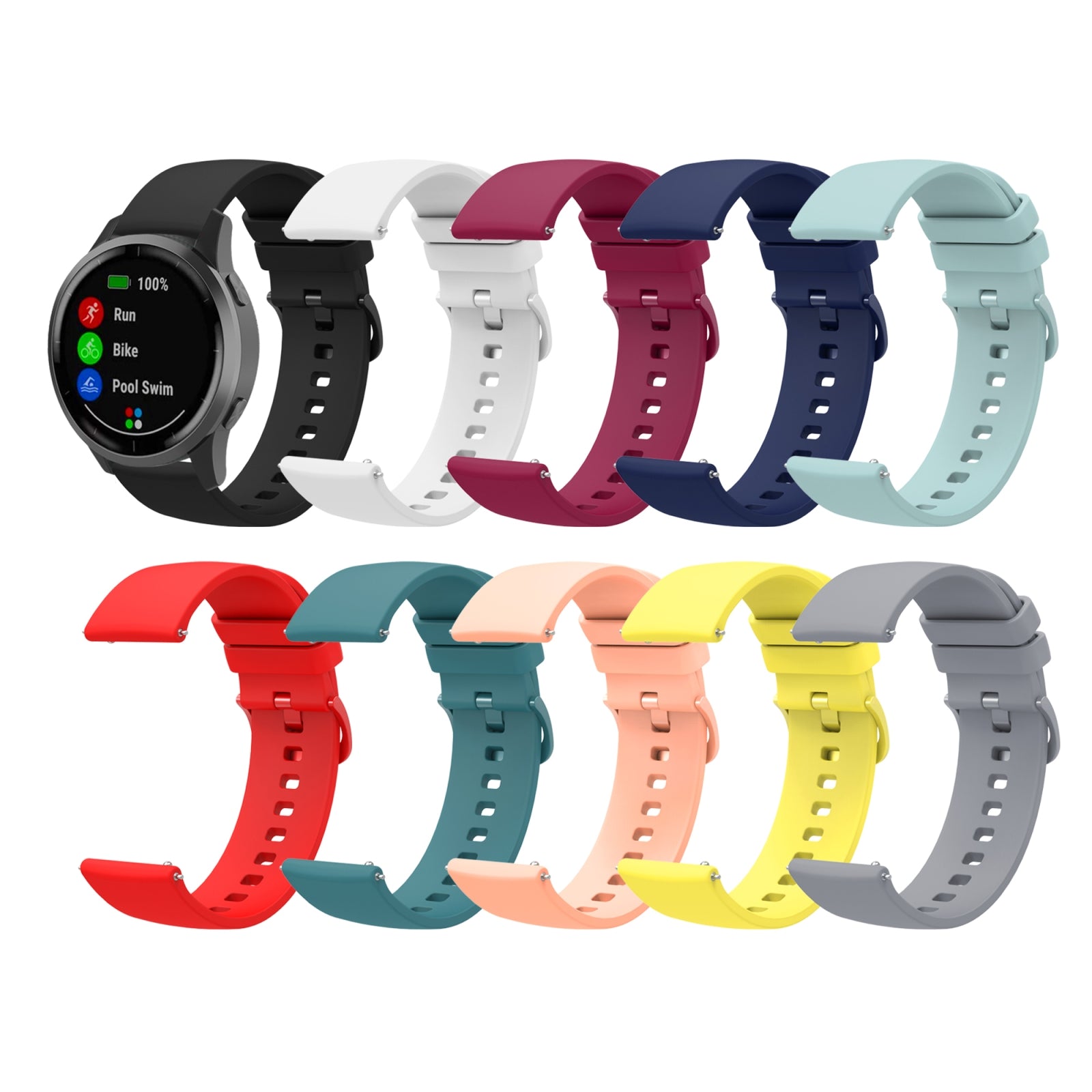 For-Amazfit-Pace-22mm-Solid-Color-Soft-Silicone-Watch-Band(Black)
