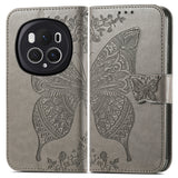 For-Honor-Magic6-Pro-Butterfly-Love-Flower-Embossed-Leather-Phone-Case(Gray)