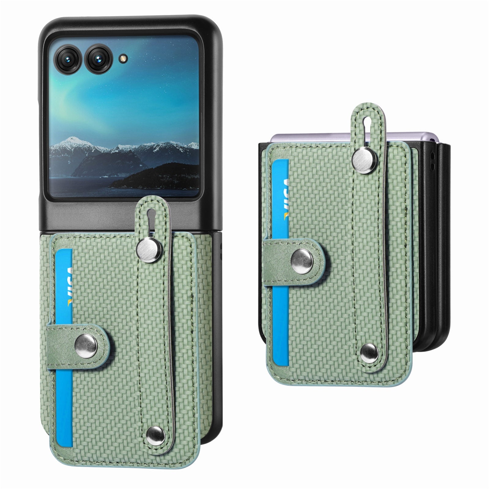 For-Motorola-Razr-40-Ultra-Wristband-Kickstand-Card-Wallet-Back-Cover-Phone-Case(Green)