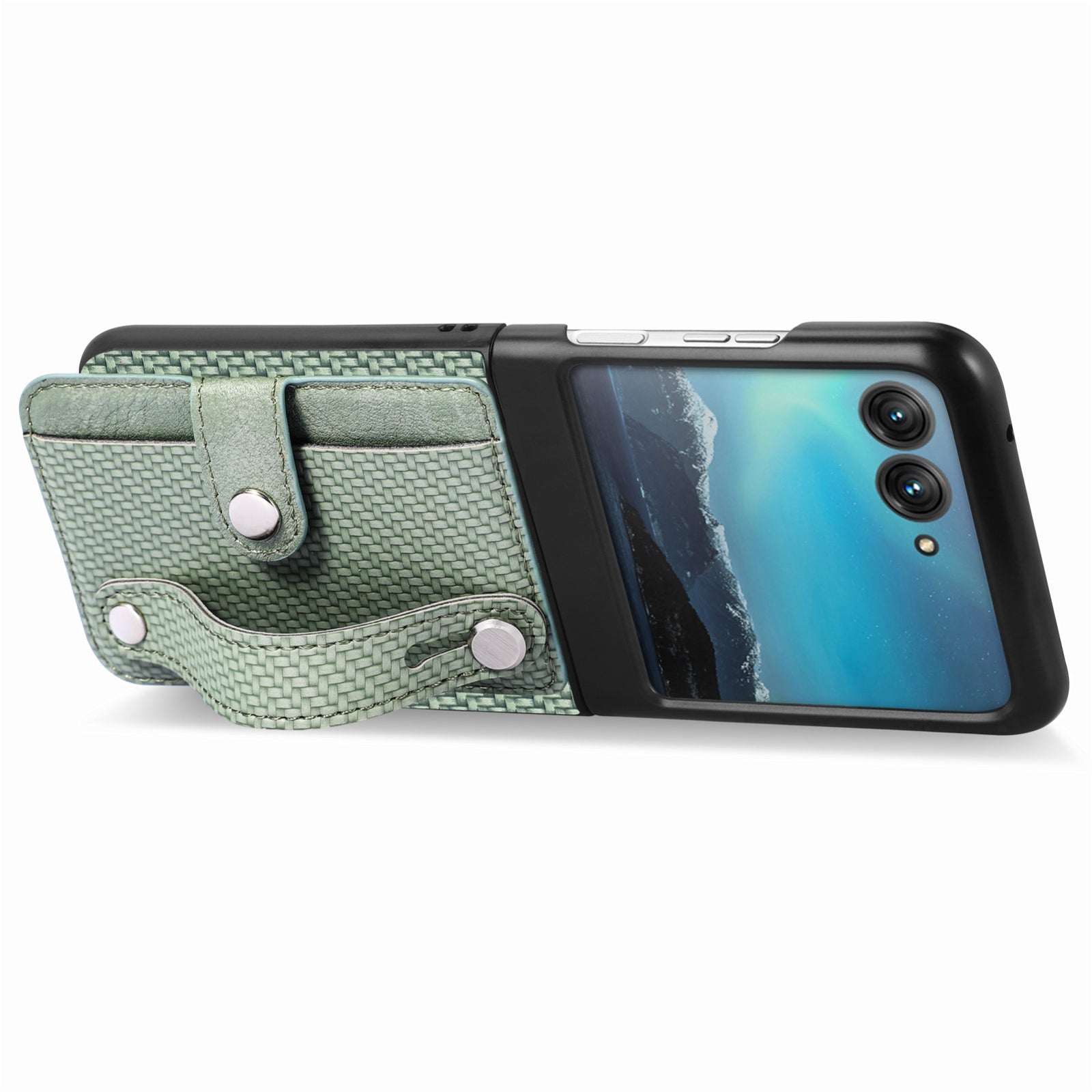 For-Motorola-Razr-40-Ultra-Wristband-Kickstand-Card-Wallet-Back-Cover-Phone-Case(Green)