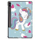 For-Samsung-Galaxy-Tab-S9-FE+-12.4-Custer-Painted-3-Fold-Stand-Leather-Smart-Tablet-Case(Unicorn)