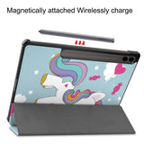 For-Samsung-Galaxy-Tab-S9-FE+-12.4-Custer-Painted-3-Fold-Stand-Leather-Smart-Tablet-Case(Unicorn)