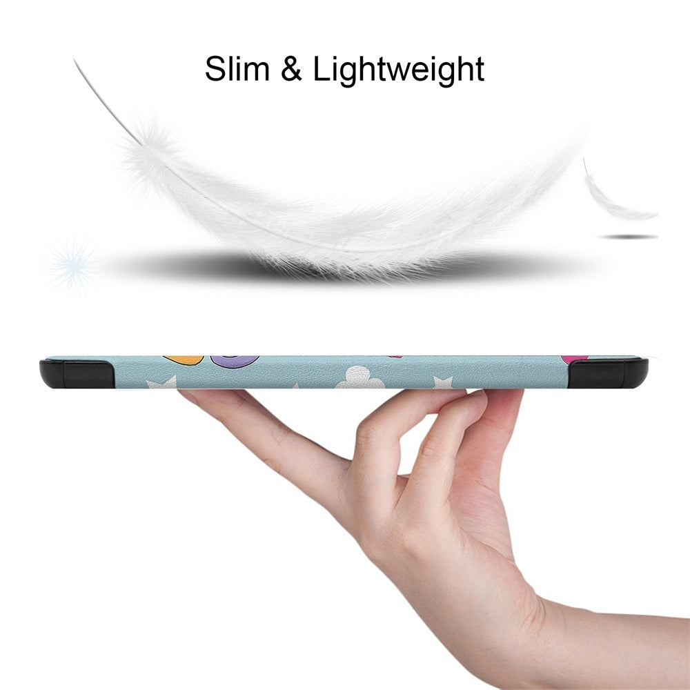 For-Samsung-Galaxy-Tab-S9-FE+-12.4-Custer-Painted-3-Fold-Stand-Leather-Smart-Tablet-Case(Unicorn)