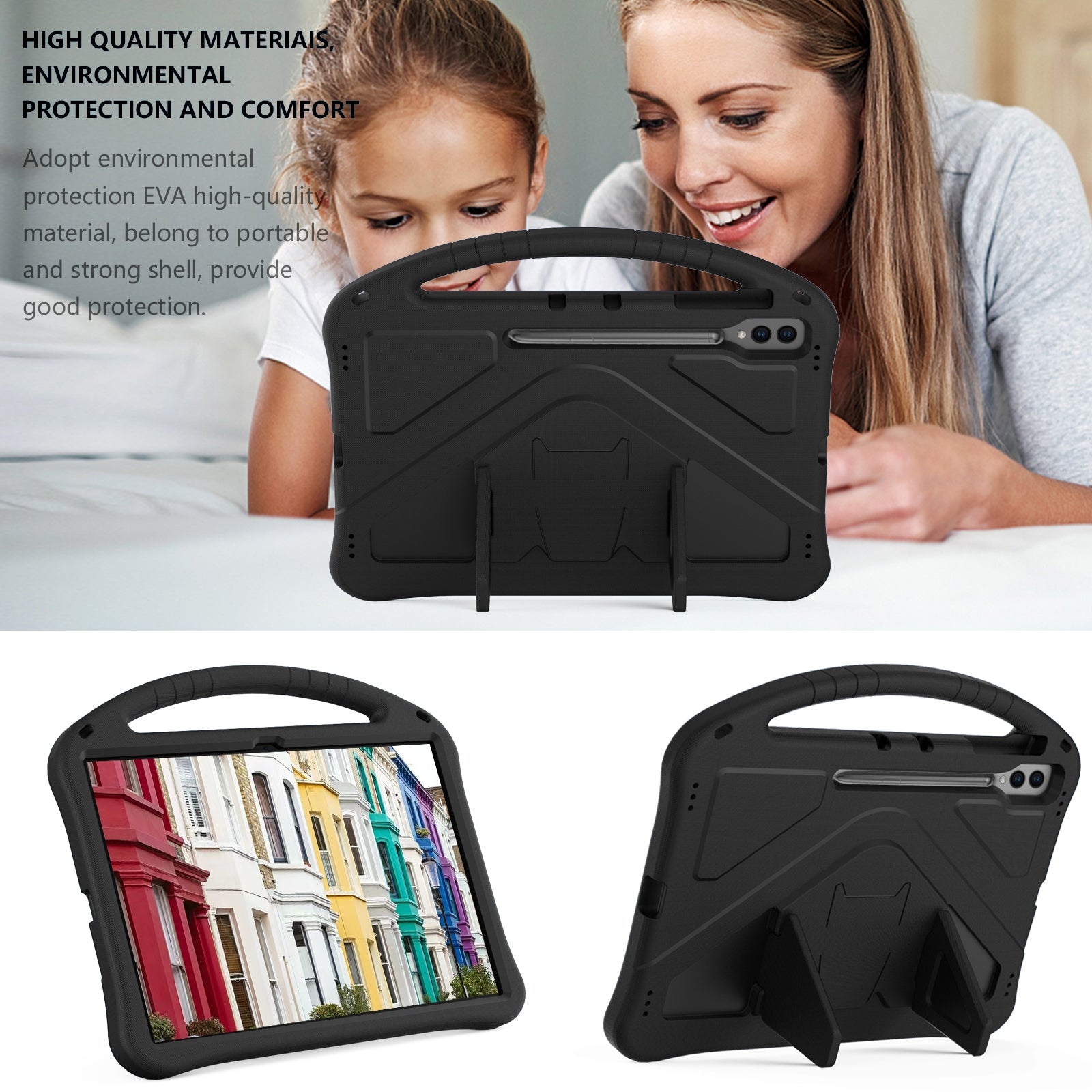 For-Samsung-Galaxy-Tab-S10-Ultra-14.6-EVA-Shockproof-Tablet-Case-with-Holder(Black)