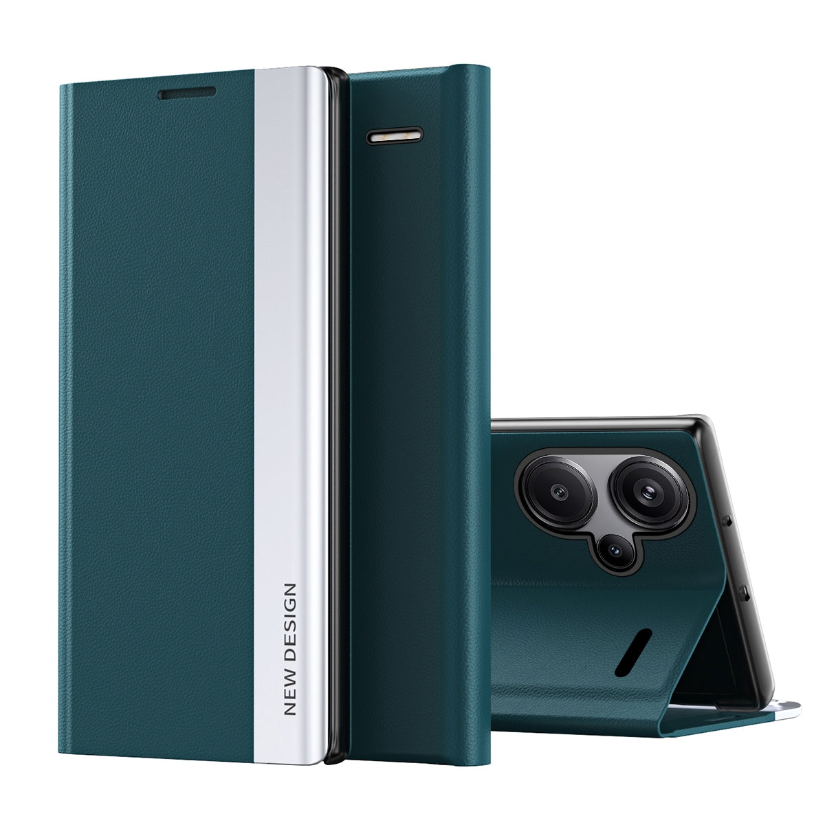 For-Xiaomi-Redmi-Note-13-Pro+-Side-Electroplated-Adsorption-Leather-Phone-Case(Green)
