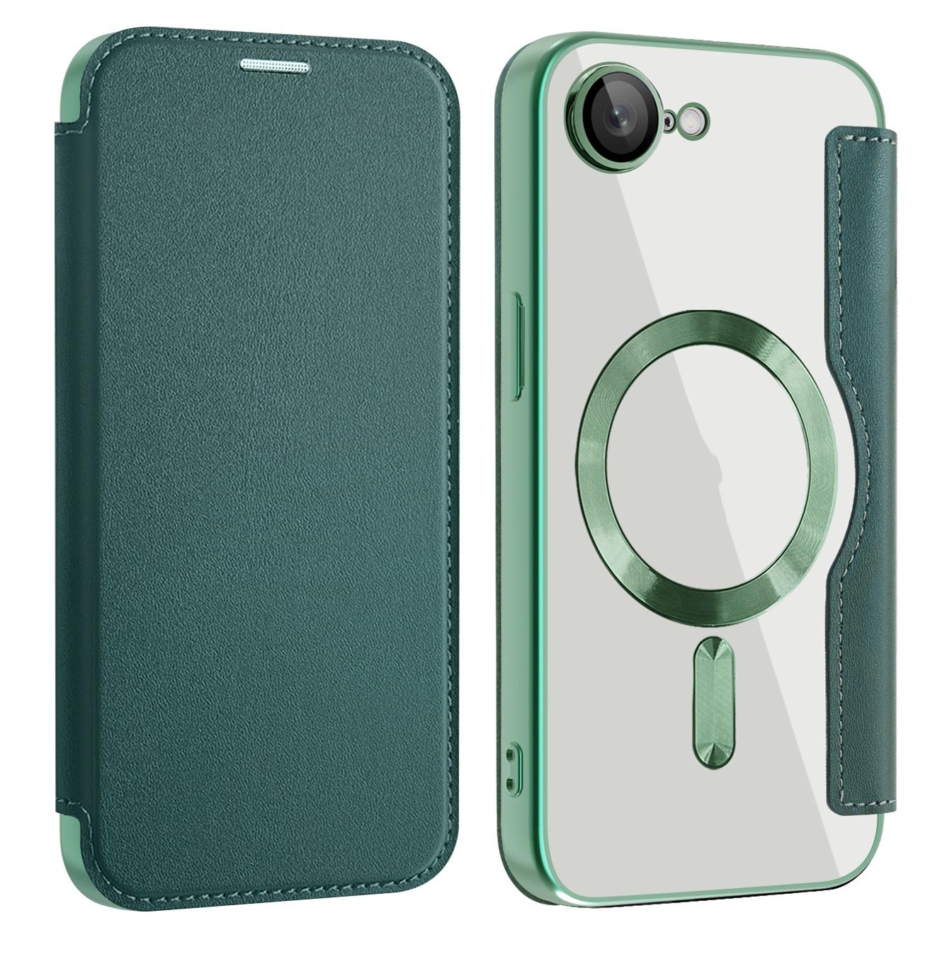 For-iPhone-17e-/-16e-Shield-MagSafe-RFID-Anti-theft-Leather-Phone-Case(Green)