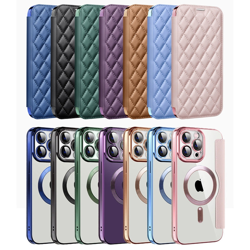 Rhombus-Leather-Phone-Case-for-iPhone-17e-/-16e-with-Magsafe-RFID