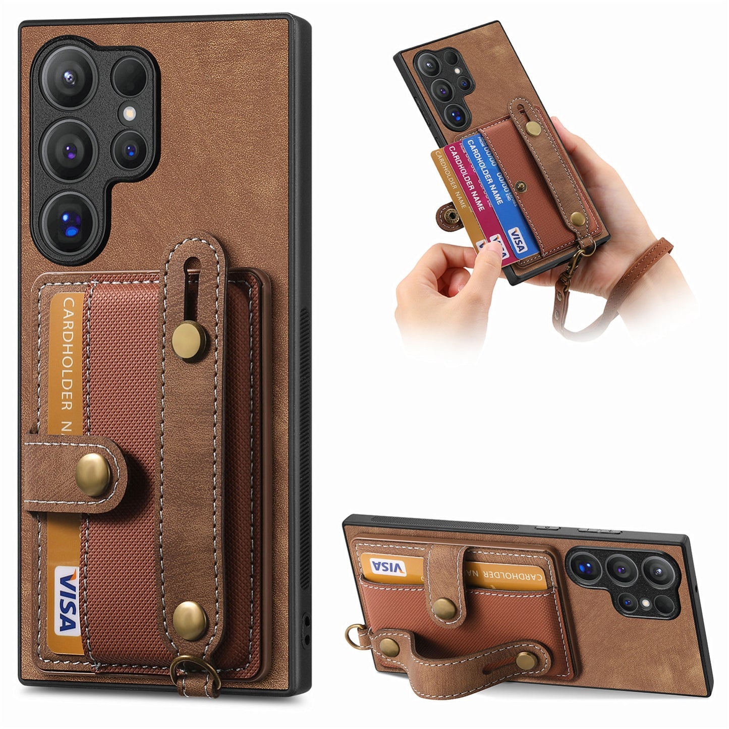 For-Samsung-Galaxy-S24-Ultra-5G-Retro-Cross-Wristband-Wallet-Leather-Back-Phone-Case(Brown)
