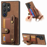 For-Samsung-Galaxy-S24-Ultra-5G-Retro-Cross-Wristband-Wallet-Leather-Back-Phone-Case(Brown)