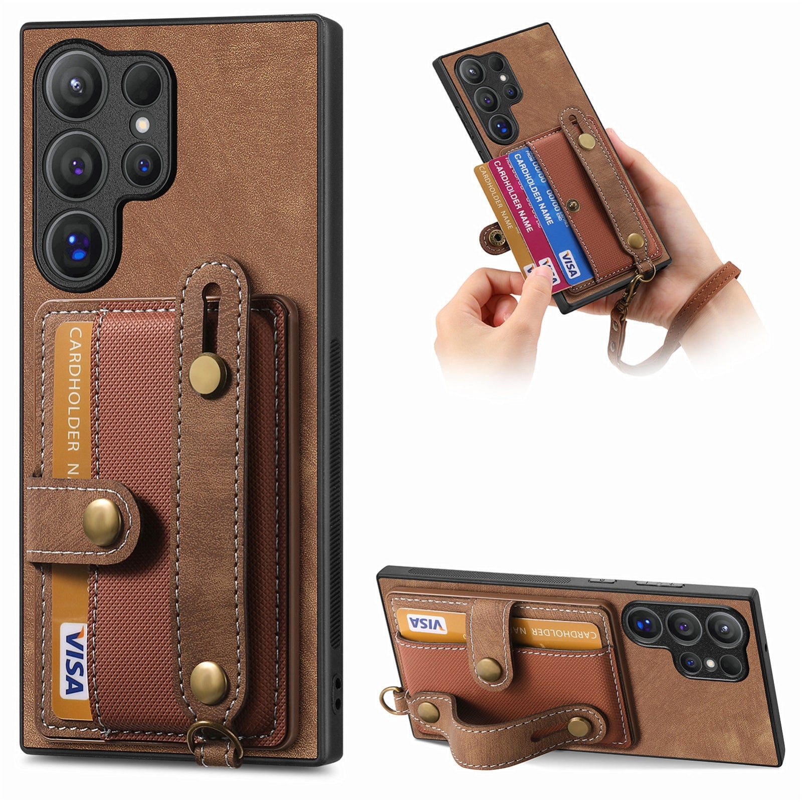 For-Samsung-Galaxy-S24-Ultra-5G-Retro-Cross-Wristband-Wallet-Leather-Back-Phone-Case(Brown)
