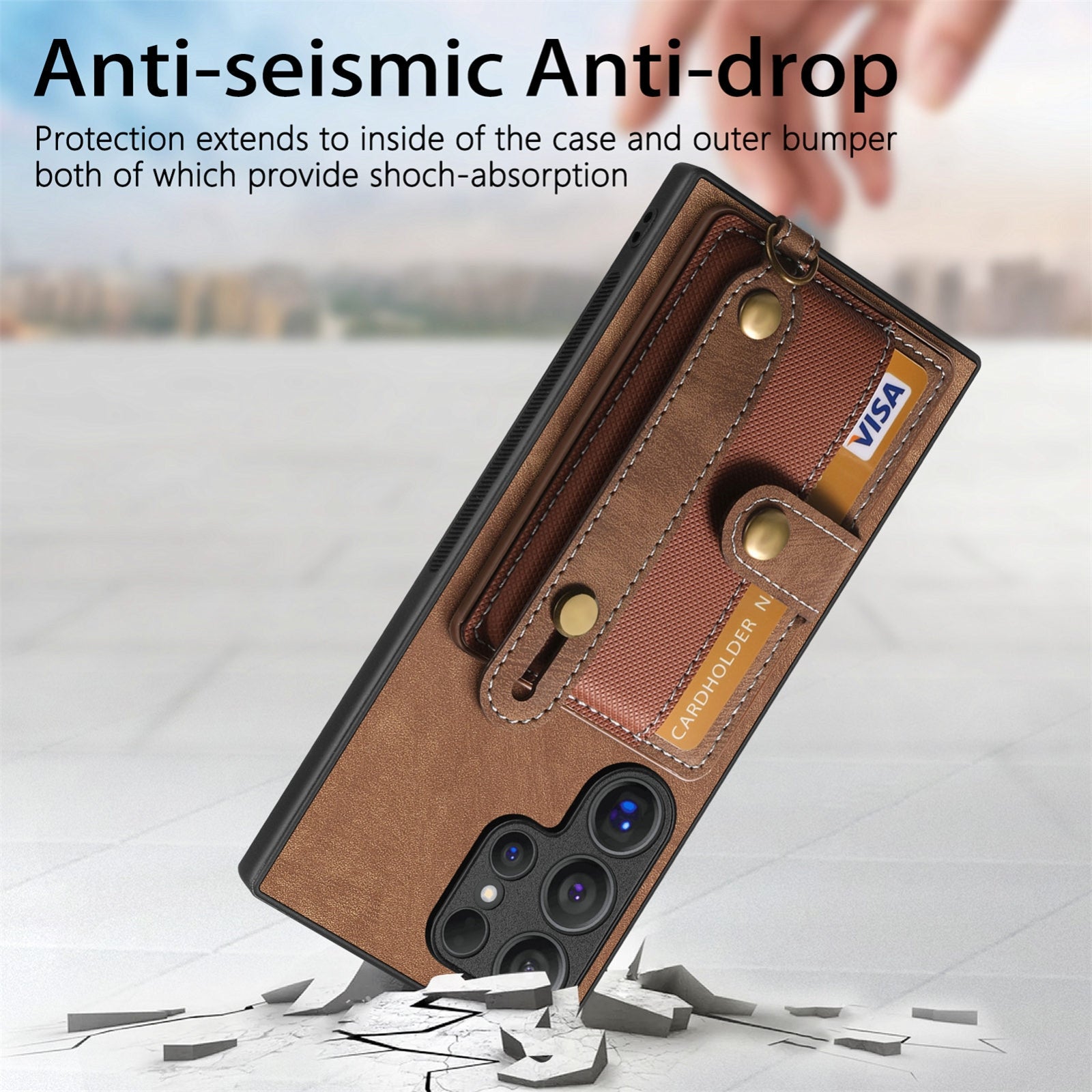 For-Samsung-Galaxy-S24-Ultra-5G-Retro-Cross-Wristband-Wallet-Leather-Back-Phone-Case(Brown)