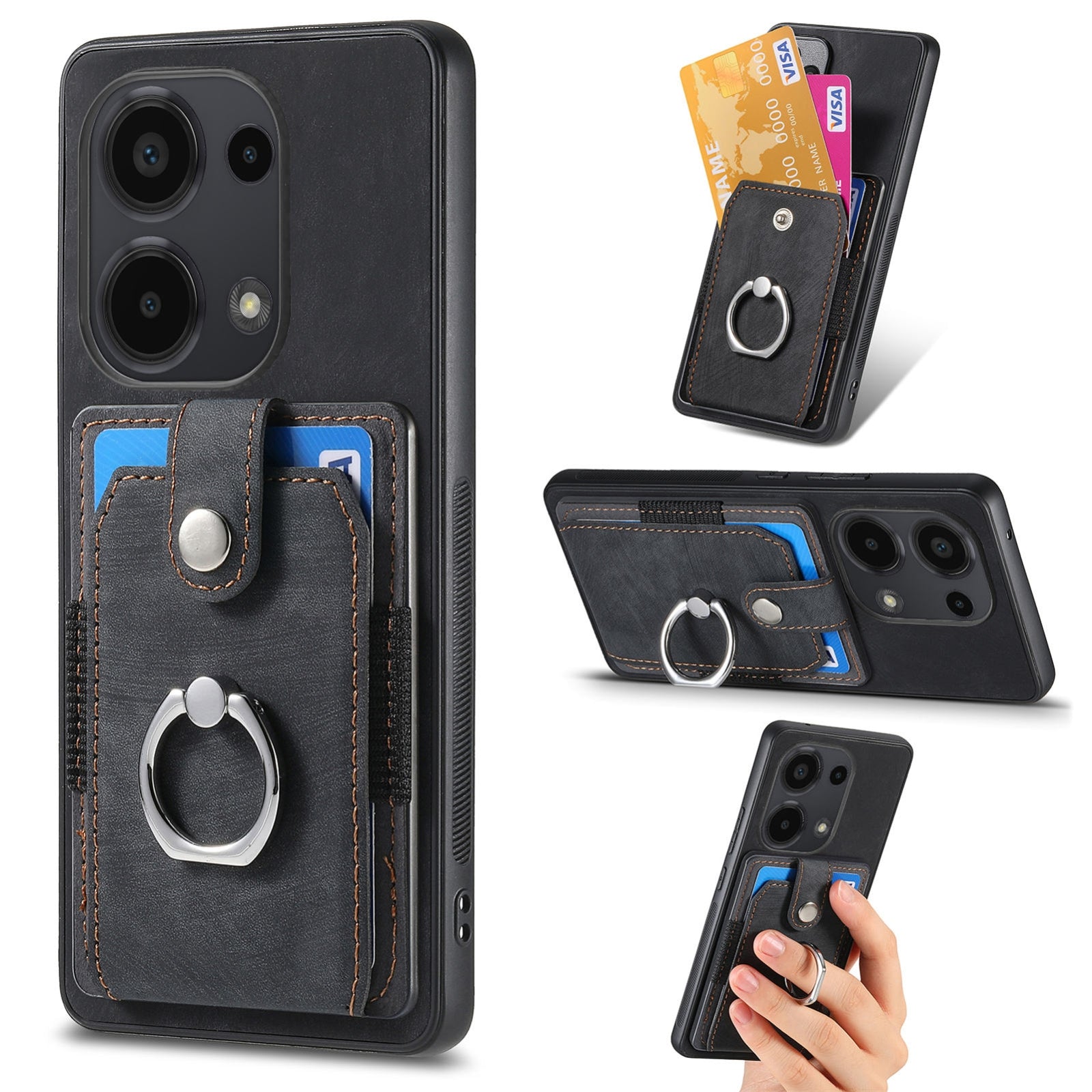 For-Xiaomi-Redmi-Note-13-Pro-4G-Retro-Skin-feel-Ring-Card-Wallet-Phone-Case(Black)