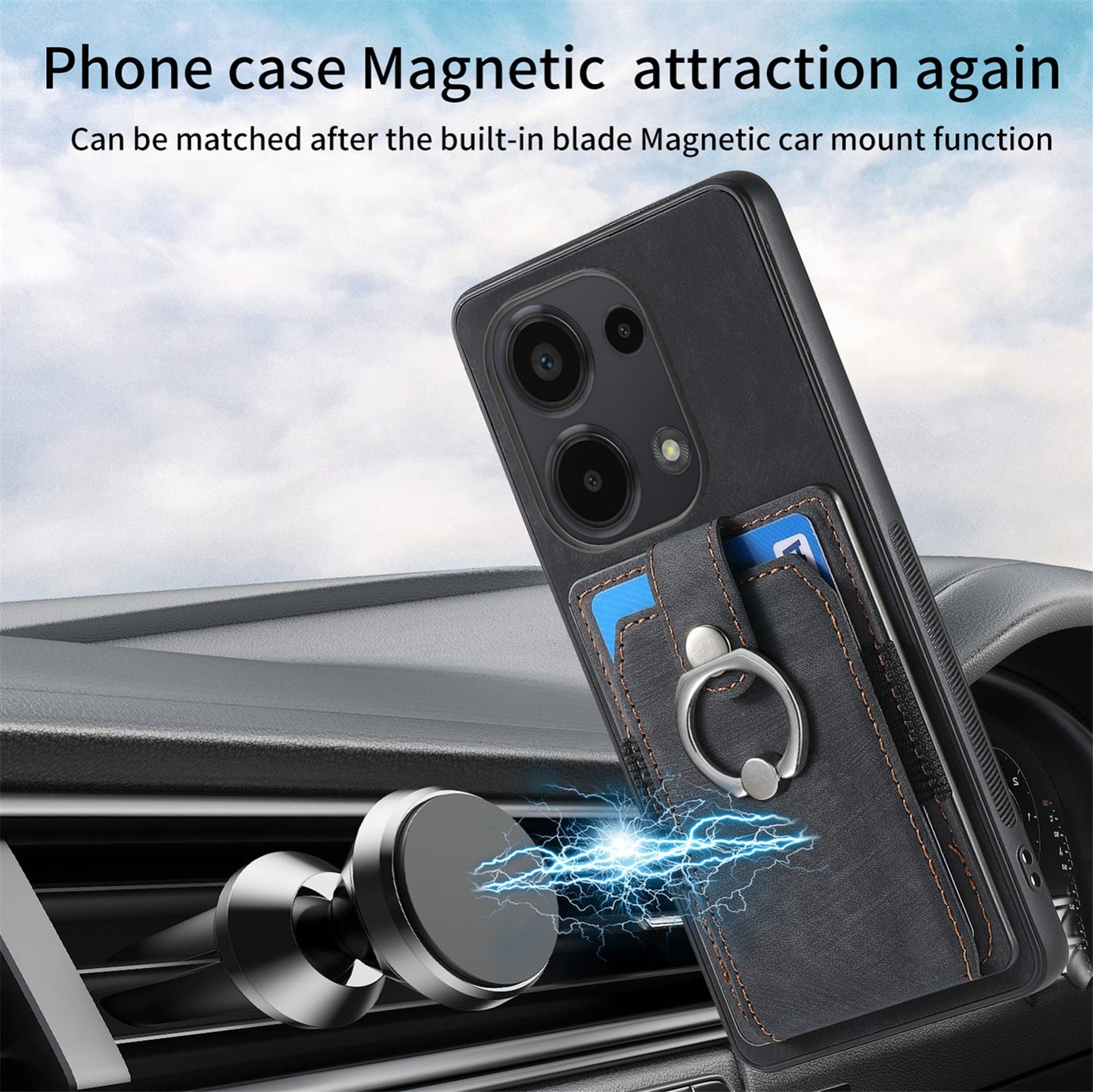 For-Xiaomi-Redmi-Note-13-Pro-4G-Retro-Skin-feel-Ring-Card-Wallet-Phone-Case(Black)