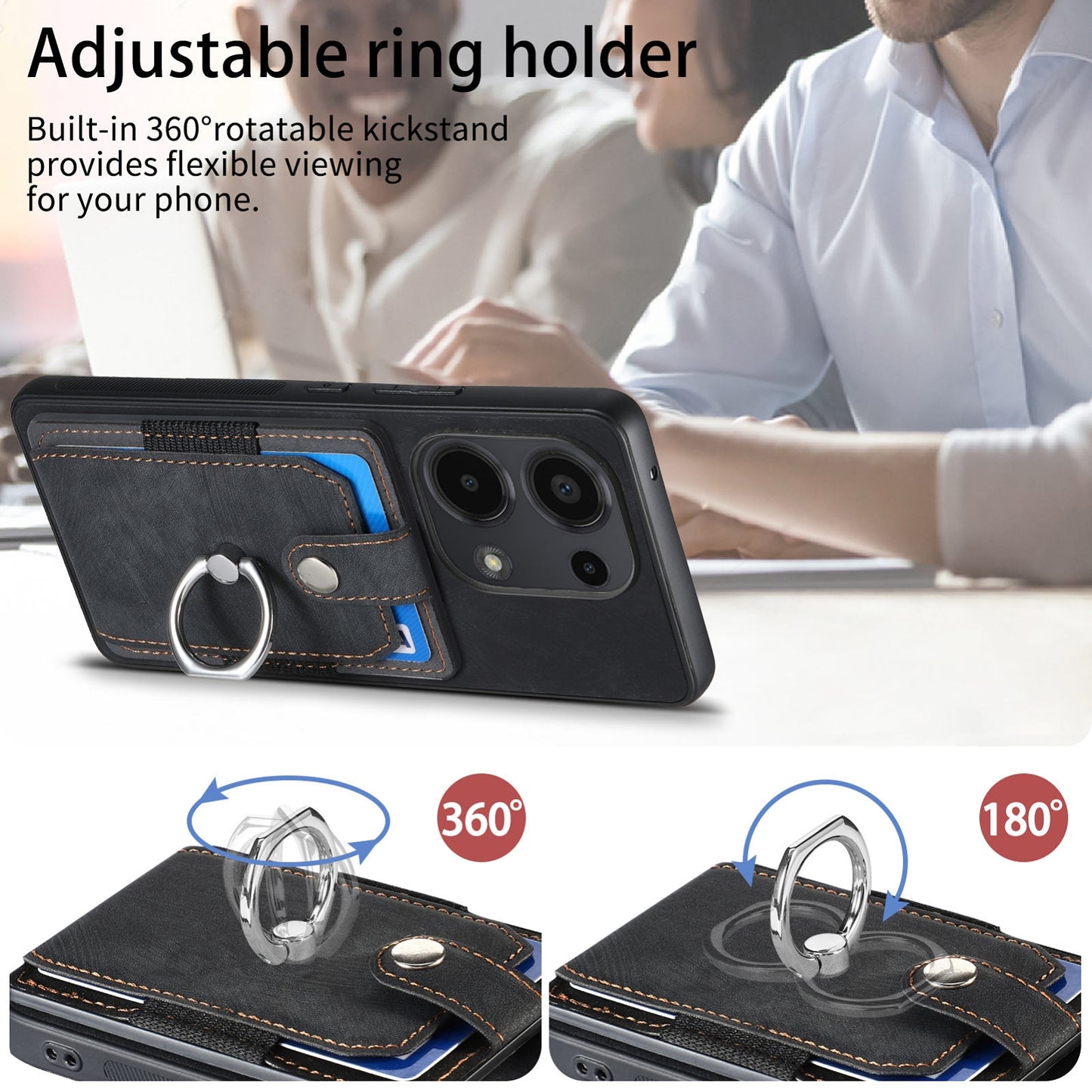For-Xiaomi-Redmi-Note-13-Pro-4G-Retro-Skin-feel-Ring-Card-Wallet-Phone-Case(Black)