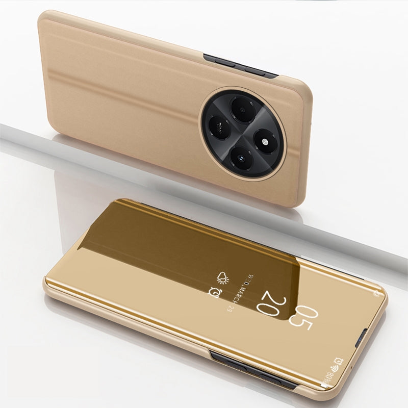 For-Xiaomi-Redmi-14C-4G-Plated-Mirror-Horizontal-Flip-Leather-Phone-Case-with-Holder(Gold)