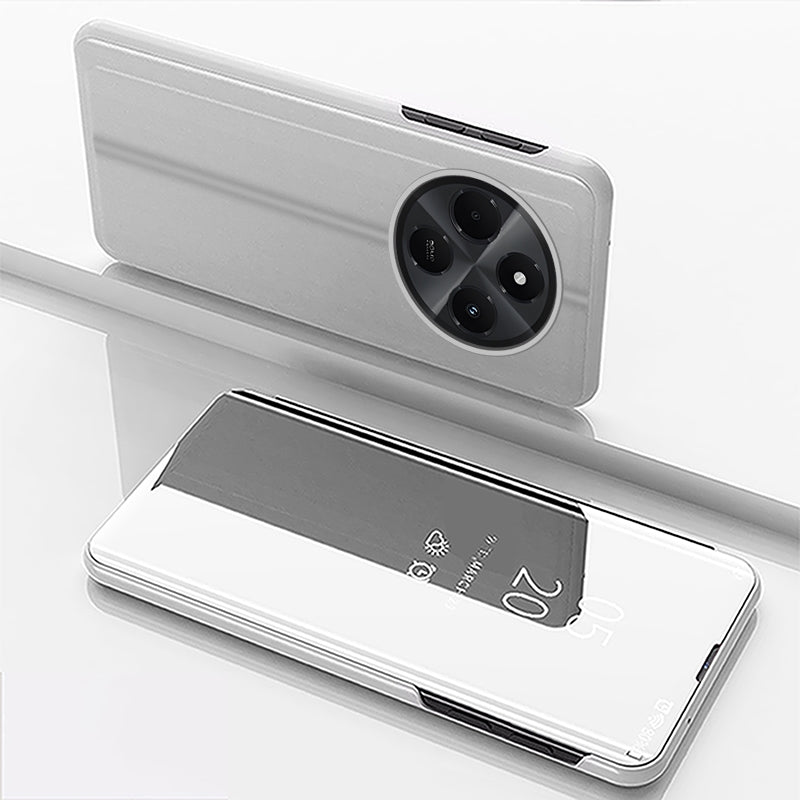 For-Xiaomi-Redmi-14C-4G-Plated-Mirror-Horizontal-Flip-Leather-Phone-Case-with-Holder(Silver)