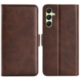 For-Samsung-Galaxy-A16-Dual-side-Magnetic-Buckle-Horizontal-Flip-Leather-Phone-Case(Brown)