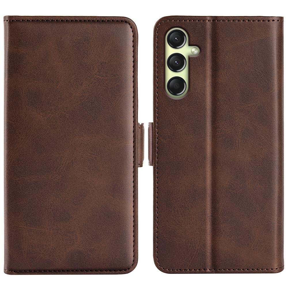 For-Samsung-Galaxy-A16-Dual-side-Magnetic-Buckle-Horizontal-Flip-Leather-Phone-Case(Brown)