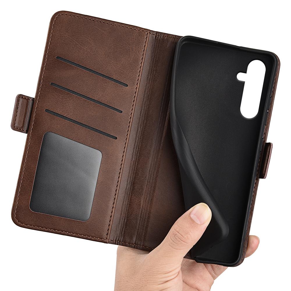For-Samsung-Galaxy-A16-Dual-side-Magnetic-Buckle-Horizontal-Flip-Leather-Phone-Case(Brown)