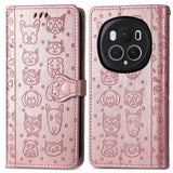 For-Honor-Magic6-Pro-Cat-and-Dog-Embossed-Leather-Phone-Case(Rose-Gold)