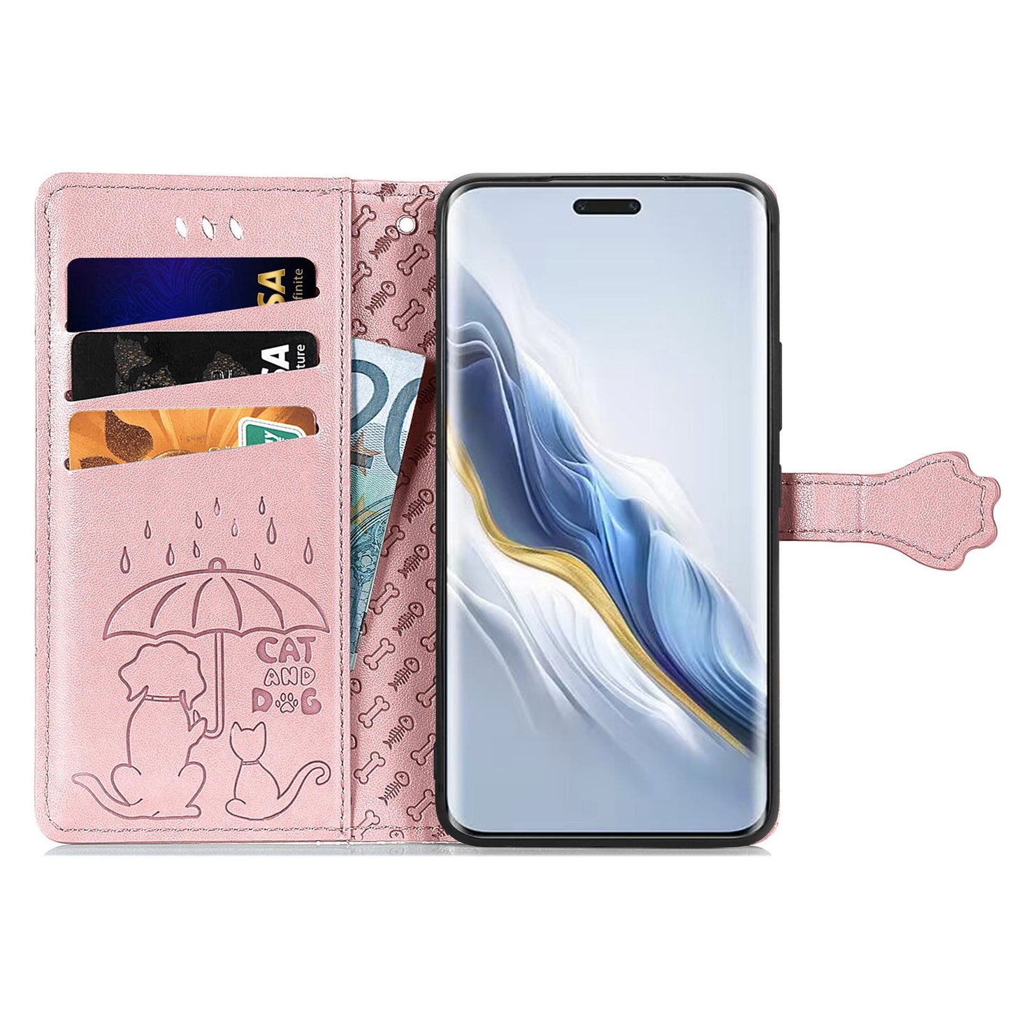 For-Honor-Magic6-Pro-Cat-and-Dog-Embossed-Leather-Phone-Case(Rose-Gold)