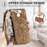 For-Motorola-Moto-G54-5G-Geometric-Zipper-Wallet-Side-Buckle-Leather-Phone-Case(Brown)