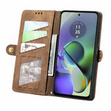 For-Motorola-Moto-G54-5G-Geometric-Zipper-Wallet-Side-Buckle-Leather-Phone-Case(Brown)