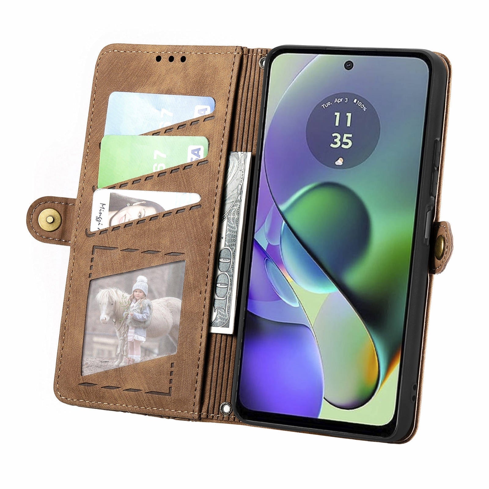 For-Motorola-Moto-G54-5G-Geometric-Zipper-Wallet-Side-Buckle-Leather-Phone-Case(Brown)
