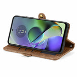 For-Motorola-Moto-G54-5G-Geometric-Zipper-Wallet-Side-Buckle-Leather-Phone-Case(Brown)