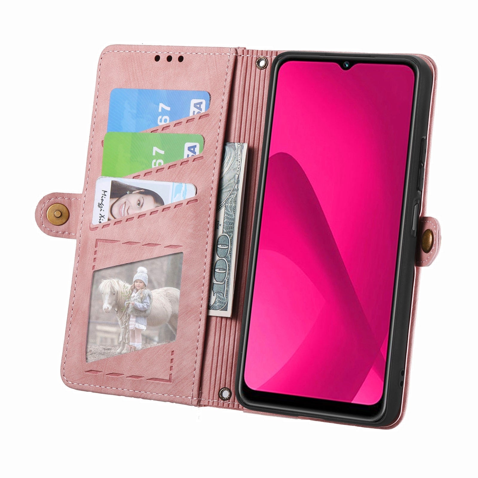 For-Xiaomi-Redmi-14C-Geometric-Zipper-Wallet-Side-Buckle-Leather-Phone-Case(Pink)