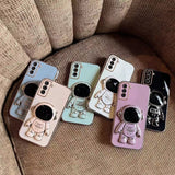 For-Samsung-Galaxy-S24-5G-Electroplating-Astronaut-Holder-Phone-Case(Pink)