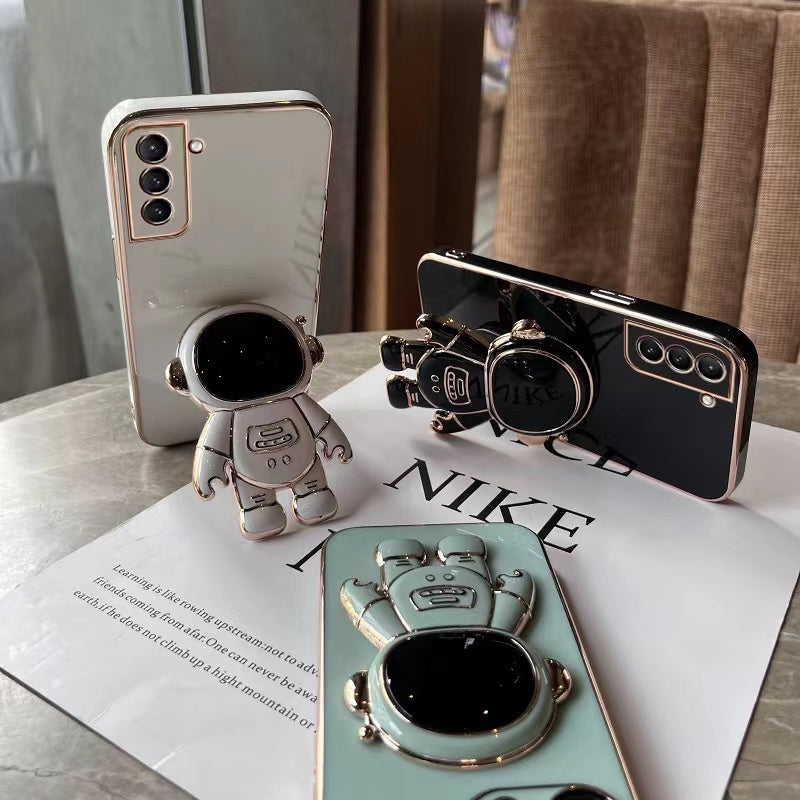 For-Samsung-Galaxy-S24-5G-Electroplating-Astronaut-Holder-Phone-Case(Pink)