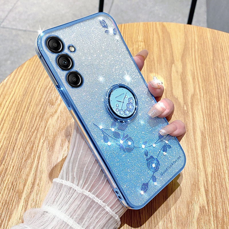 For-Samsung-Galaxy-S24-5G-Gradient-Glitter-Immortal-Flower-Ring-All-inclusive-Phone-Case(Blue)