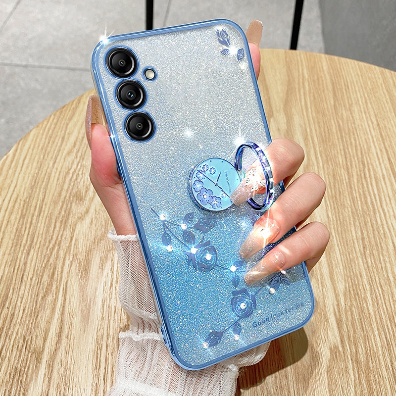 For-Samsung-Galaxy-S24-5G-Gradient-Glitter-Immortal-Flower-Ring-All-inclusive-Phone-Case(Blue)