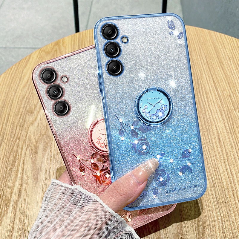 For-Samsung-Galaxy-S24-5G-Gradient-Glitter-Immortal-Flower-Ring-All-inclusive-Phone-Case(Blue)