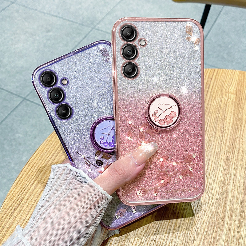 For-Samsung-Galaxy-S24-5G-Gradient-Glitter-Immortal-Flower-Ring-All-inclusive-Phone-Case(Blue)