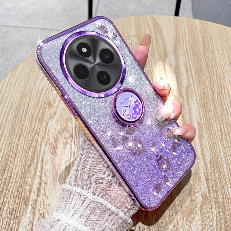 For-Xiaomi-Redmi-14C-4G-Gradient-Glitter-Immortal-Flower-Ring-All-inclusive-Phone-Case(Purple)