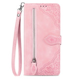 For-Google-Pixel-8a-Embossed-Flower-Zipper-Leather-Phone-Case(Pink)