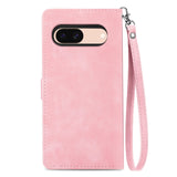 For-Google-Pixel-8a-Embossed-Flower-Zipper-Leather-Phone-Case(Pink)