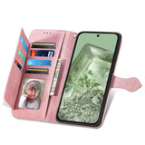For-Google-Pixel-8a-Embossed-Flower-Zipper-Leather-Phone-Case(Pink)