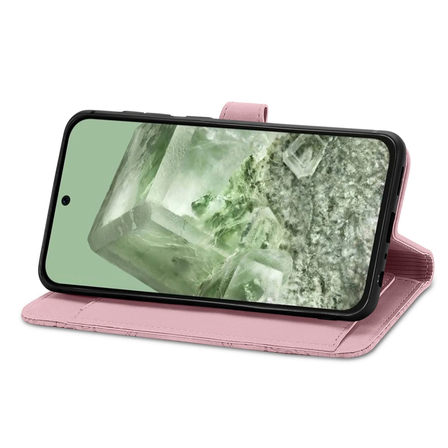 For-Google-Pixel-8a-Embossed-Flower-Zipper-Leather-Phone-Case(Pink)