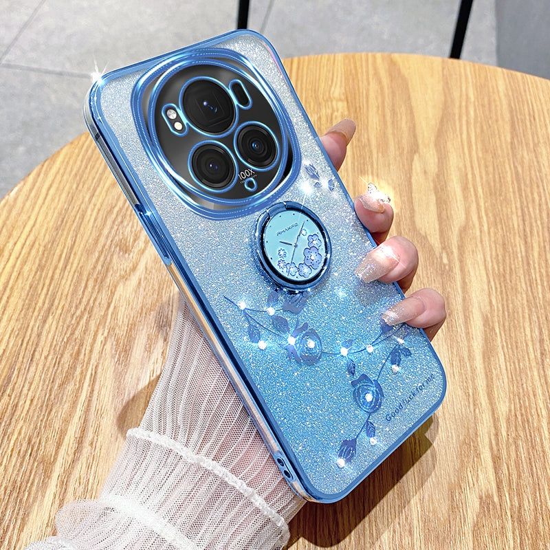 For-Honor-Magic6-Pro-Gradient-Glitter-Immortal-Flower-Ring-All-inclusive-Phone-Case(Blue)