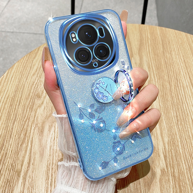 For-Honor-Magic6-Pro-Gradient-Glitter-Immortal-Flower-Ring-All-inclusive-Phone-Case(Blue)