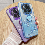 For-Honor-Magic6-Pro-Gradient-Glitter-Immortal-Flower-Ring-All-inclusive-Phone-Case(Blue)