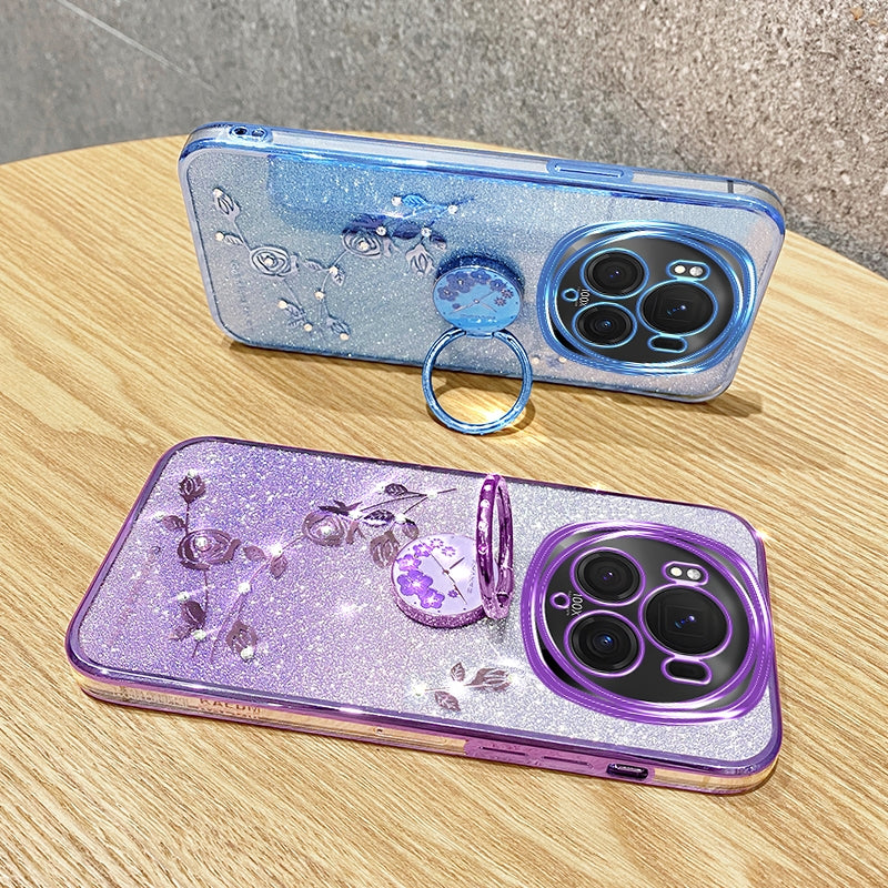 For-Honor-Magic6-Pro-Gradient-Glitter-Immortal-Flower-Ring-All-inclusive-Phone-Case(Blue)